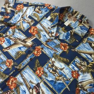 Kalaheo Mens XL Hawaiian Shirt WWII Military Aircraft Planes Rayon Made in USA